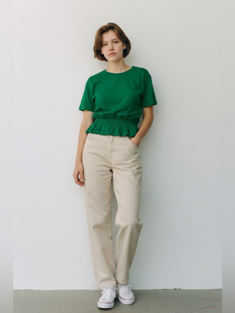 Zara Green Short Sleeve Smocked Waist Top